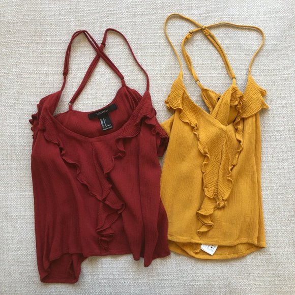 Cropped Tank Tops with Ruffles ~ Set of Two - Picture 6 of 6